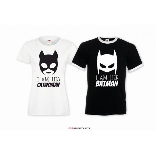 T-shirt DLA PAR 2 SZT CATWOMAN & BATMAN napis z przodu