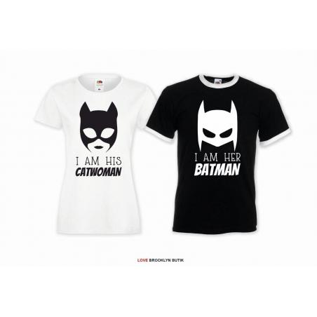 T-shirt DLA PAR 2 SZT CATWOMAN & BATMAN napis z przodu