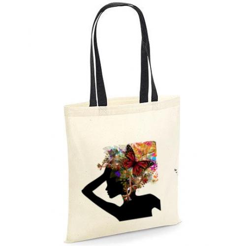 Torba bawełniana ecri kobieta z motylem