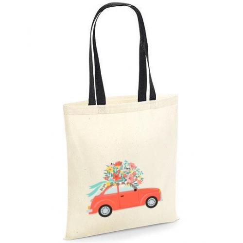 Torba bawełniana ecri auto z kwiatami