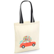 Torba bawełniana ecri auto z kwiatami