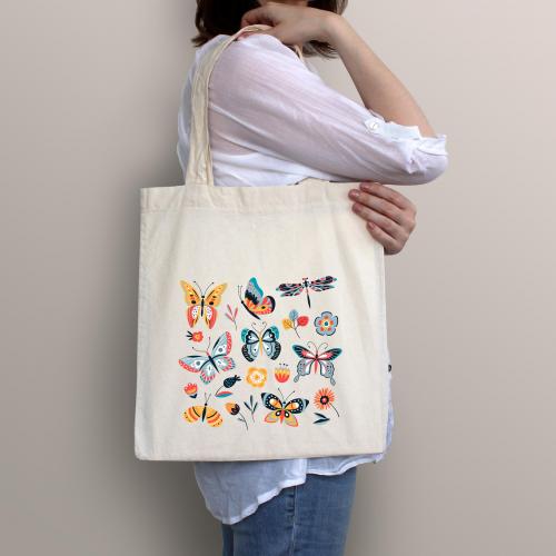 Torba bawełniana ecri kolorowe motylki