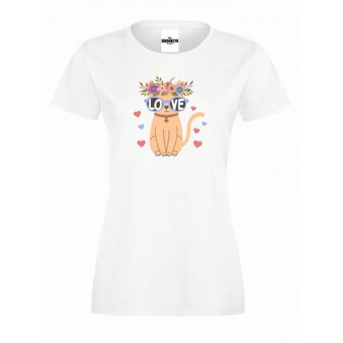 T-shirt lady slim DTG  cat love