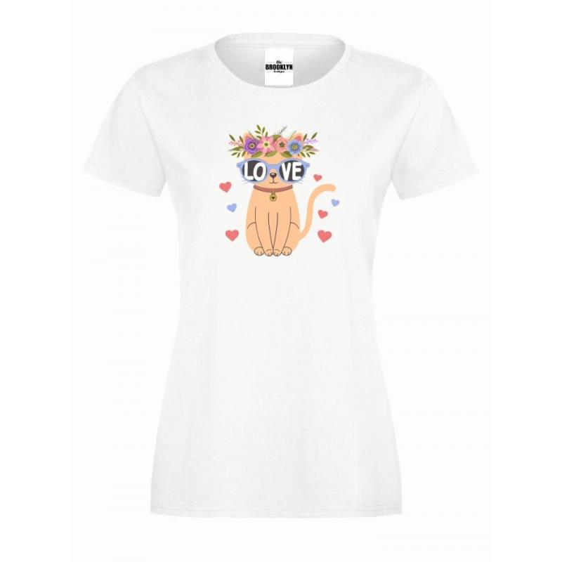 T-shirt lady slim DTG  cat love
