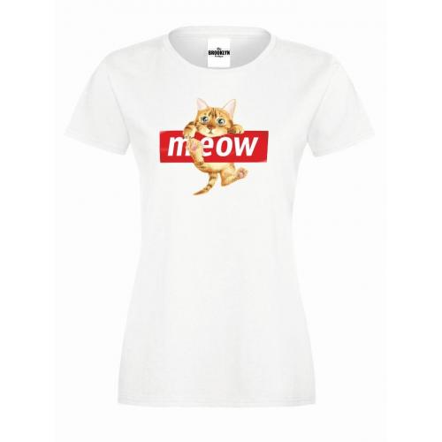 T-shirt lady slim DTG meow cat