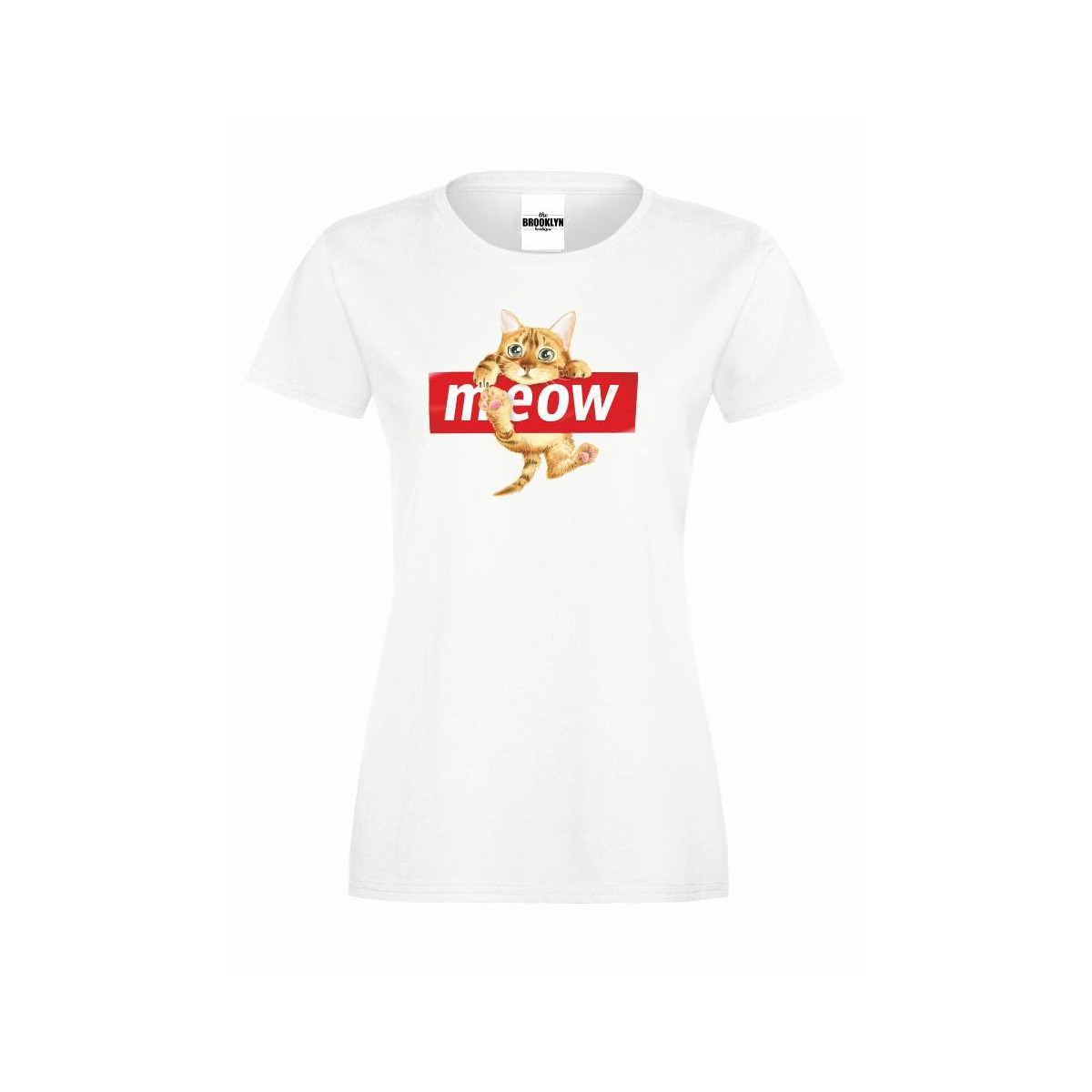 T-shirt lady slim DTG meow cat