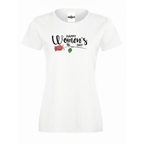 T-shirt lady slim DTG happy women's day with a rose