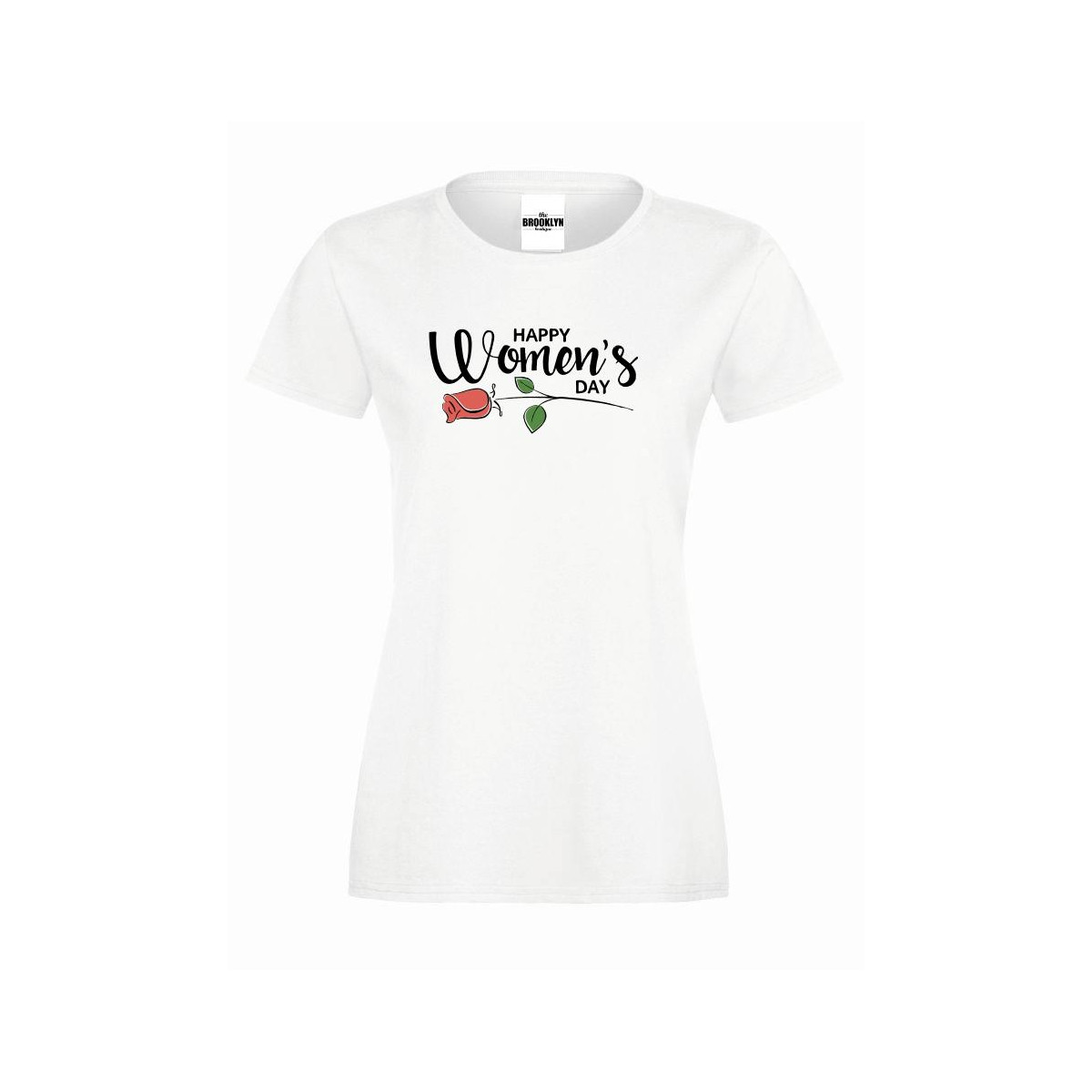 T-shirt lady slim DTG happy women's day with a rose