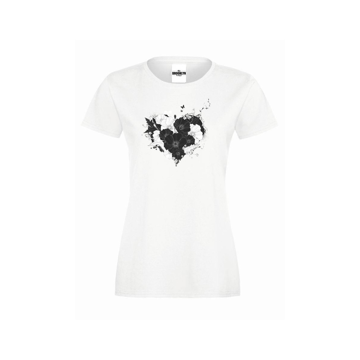 T-shirt lady slim DTG heart of flowers