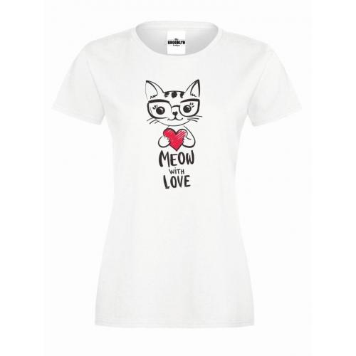 T-shirt lady slim DTG meow with love