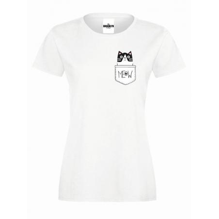 T-shirt lady slim DTG kieszonka meow