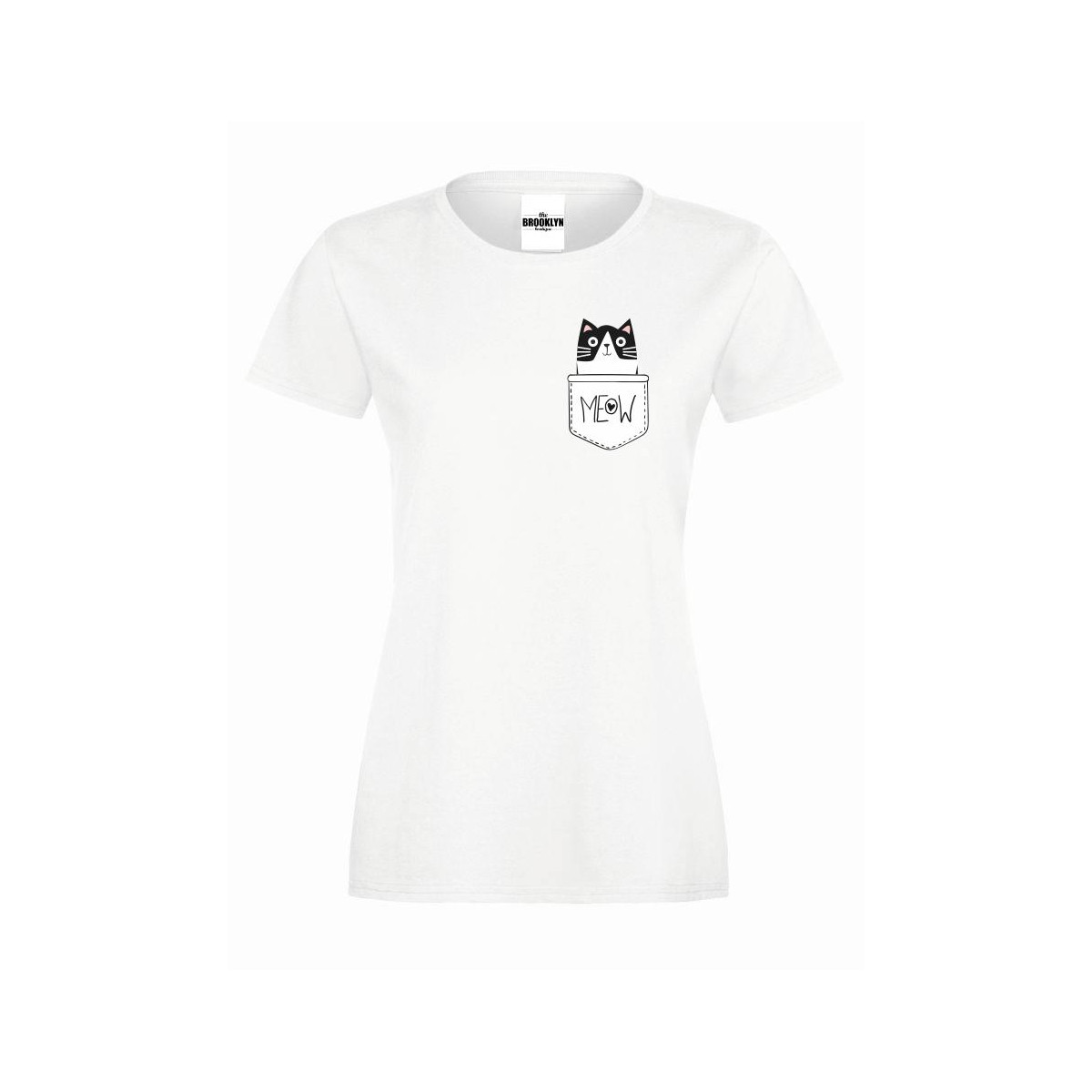 T-shirt lady slim DTG kieszonka meow