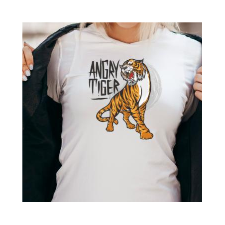 T-shirt lady slim DTG angry tiger