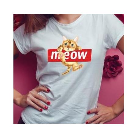 T-shirt lady slim DTG meow cat