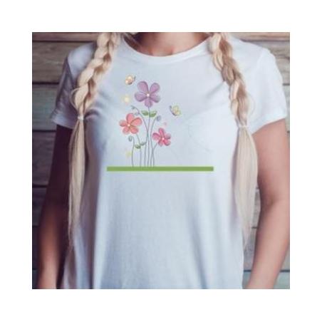 T-shirt lady slim DTG kwiatuszki