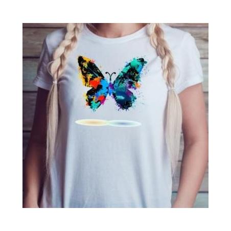 T-shirt lady slim DTG colorful butterfly