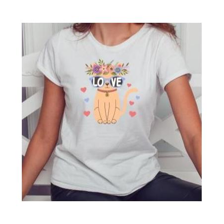 T-shirt lady slim DTG  cat love