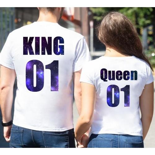 T-shirty dla par QUEEN & KING  galaxy tył lady-oversize