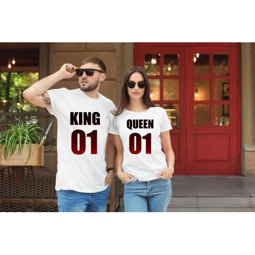 T-shirty dla par QUEEN & KING  monstrea gradnient  przód lady/oversize biale 2 szt