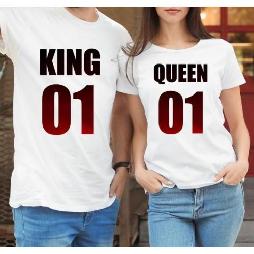 T-shirty dla par QUEEN & KING  monstrea gradnient  przód lady/oversize biale 2 szt