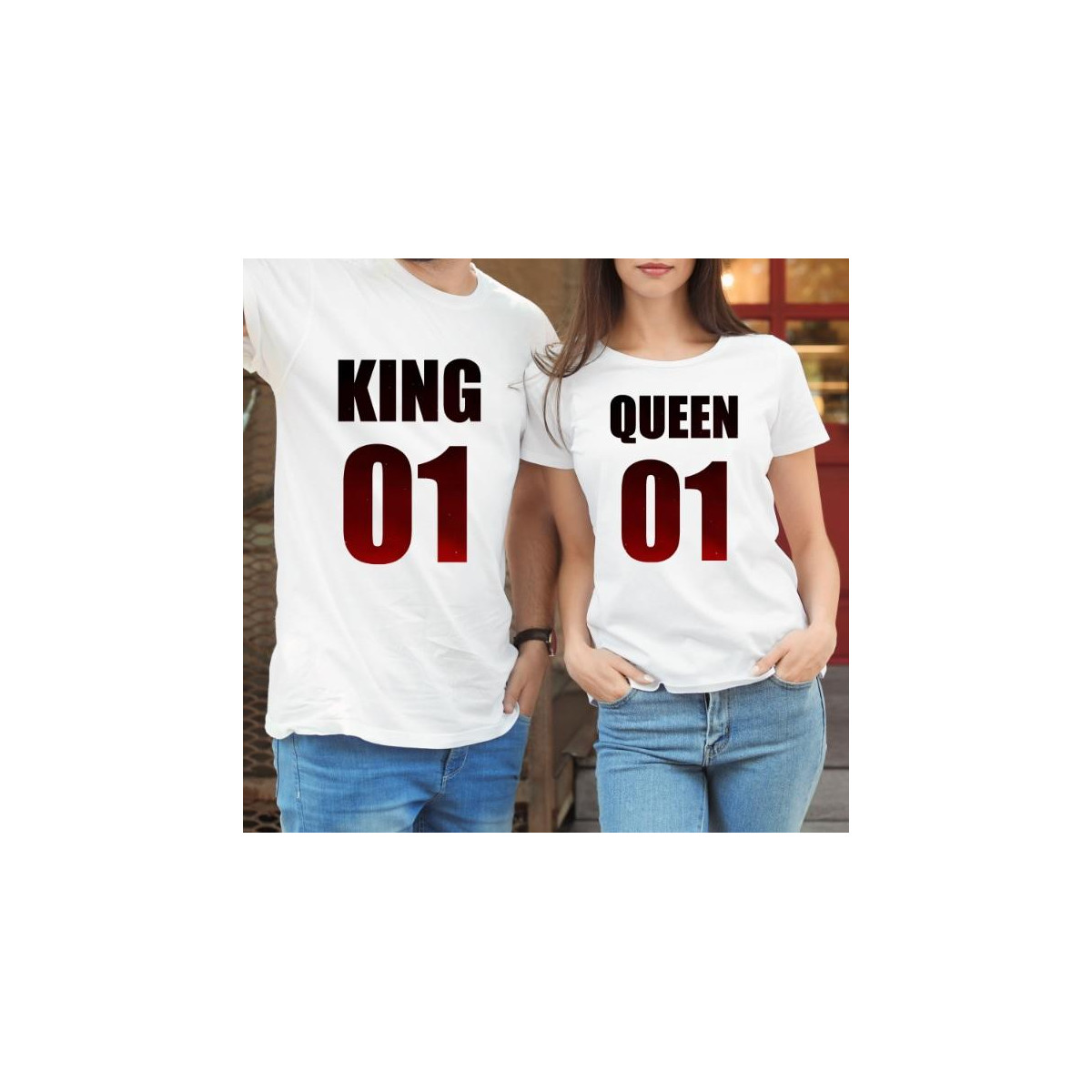 T-shirty dla par QUEEN & KING  monstrea gradnient  przód lady/oversize biale 2 szt