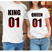 T-shirty dla par QUEEN & KING  monstrea gradnient  przód lady/oversize biale 2 szt