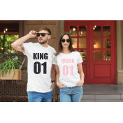 T-shirty dla par QUEEN & KING  monstrea brown/pink lady/oversize biale 2 szt