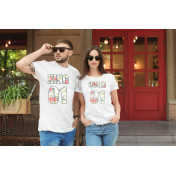 T-shirty dla par QUEEN & KING  monstrea klucze/kwiaty lady/oversize biale 2 szt