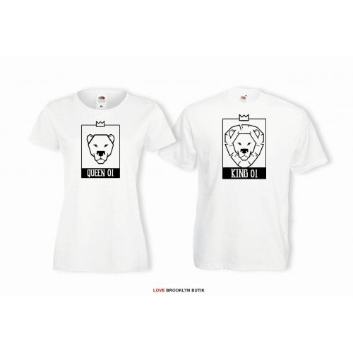 T-shirty dla par King 01 & Queen 01 LION przód biale 2 szt lady/oversize