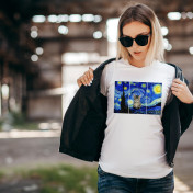 T-shirt lady slim DTG cat moon