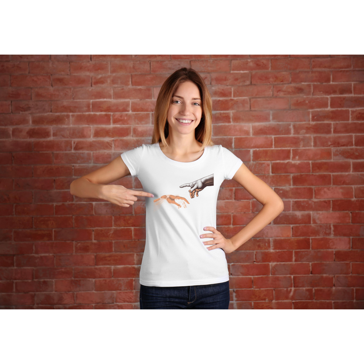 T-shirt lady slim DTG hand Creation of Adam