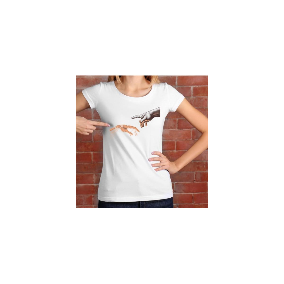 T-shirt lady slim DTG hand Creation of Adam