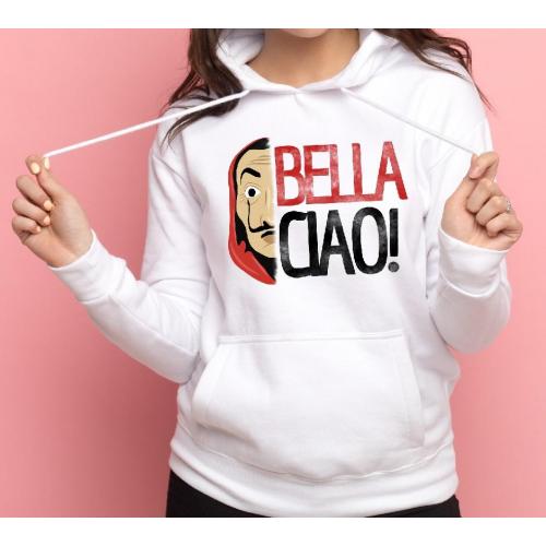 Bluza z kapturem biała bella ciao mask