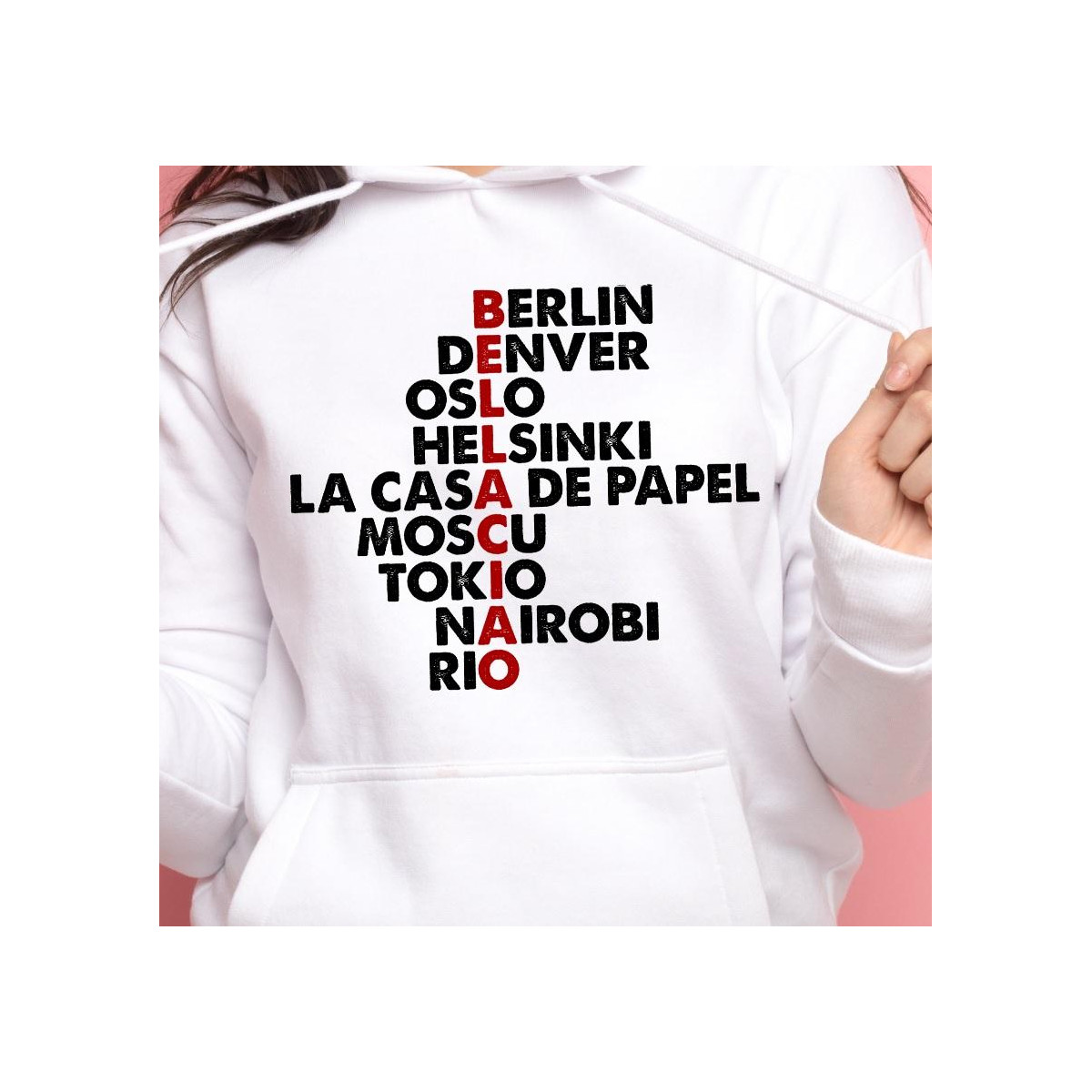 Bluza z kapturem biała bella ciao mask