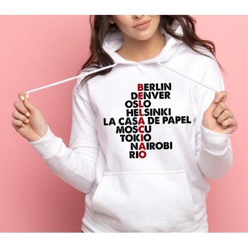 Bluza z kapturem biała bella ciao mask