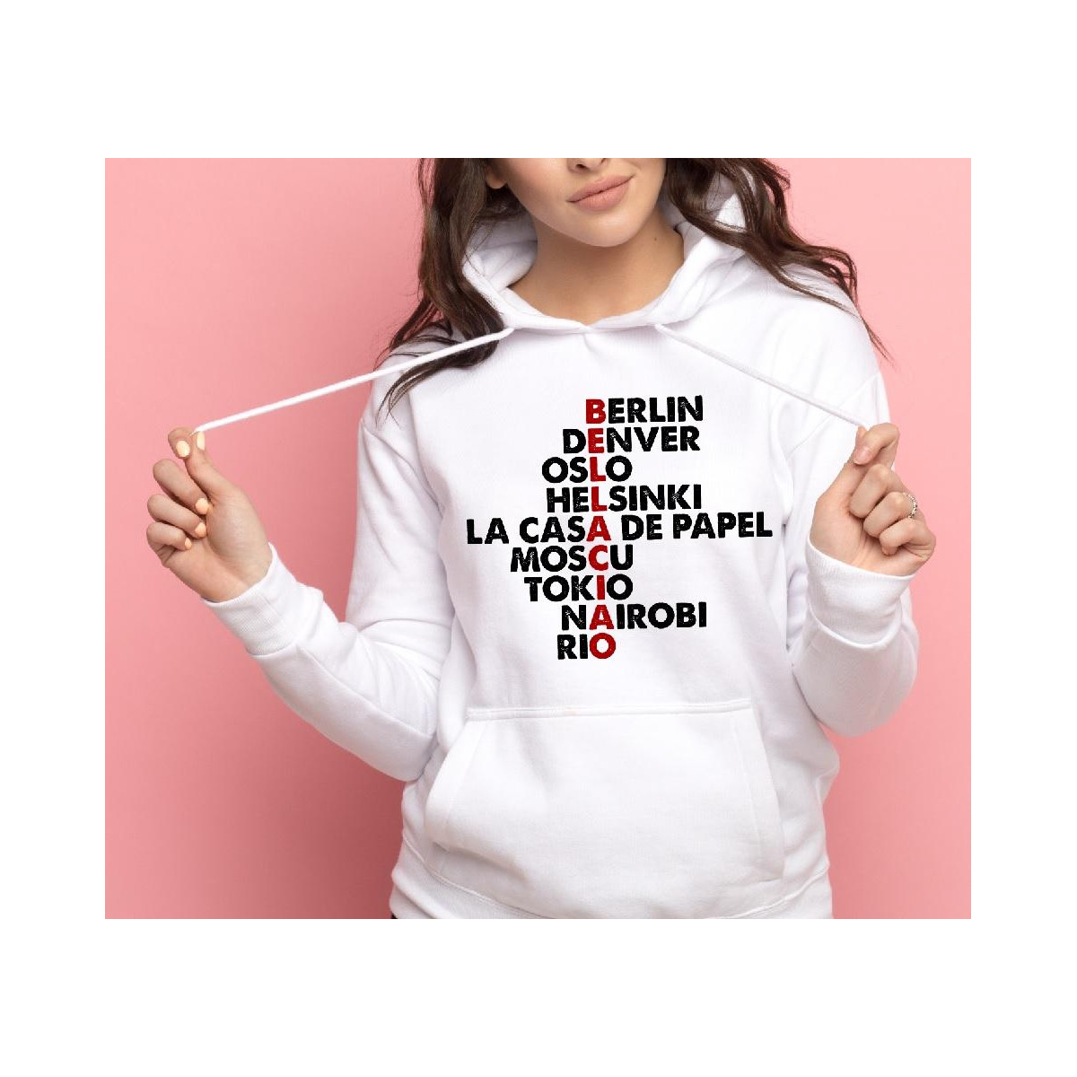 Bluza z kapturem biała bella ciao mask