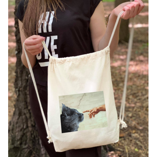 plecak worek ecru DTG cat michał anioł