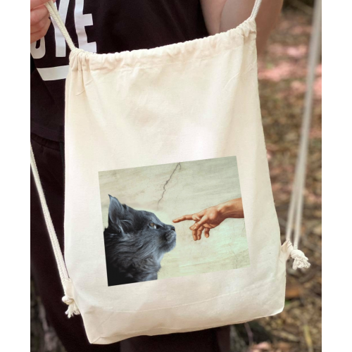 plecak worek ecru DTG cat michał anioł