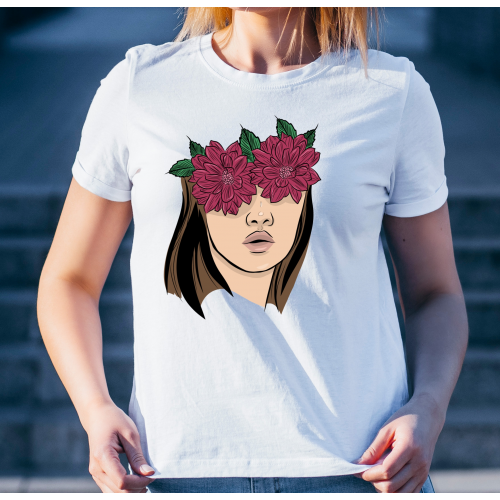 T-shirt lady slim DTG Face with flowers