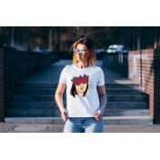 T-shirt lady slim DTG Face with flowers