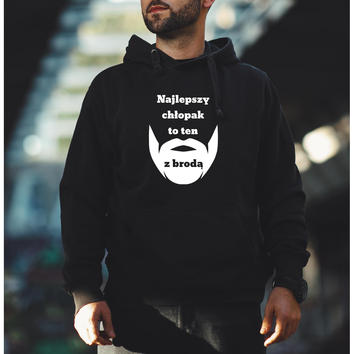 Bluza z kapturem szara/czarna Najlepszy chłopak to ten z brodą