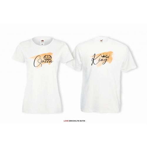 T-shirty dla par QUEEN & KING  Wood przód biale 2 szt lady/oversize