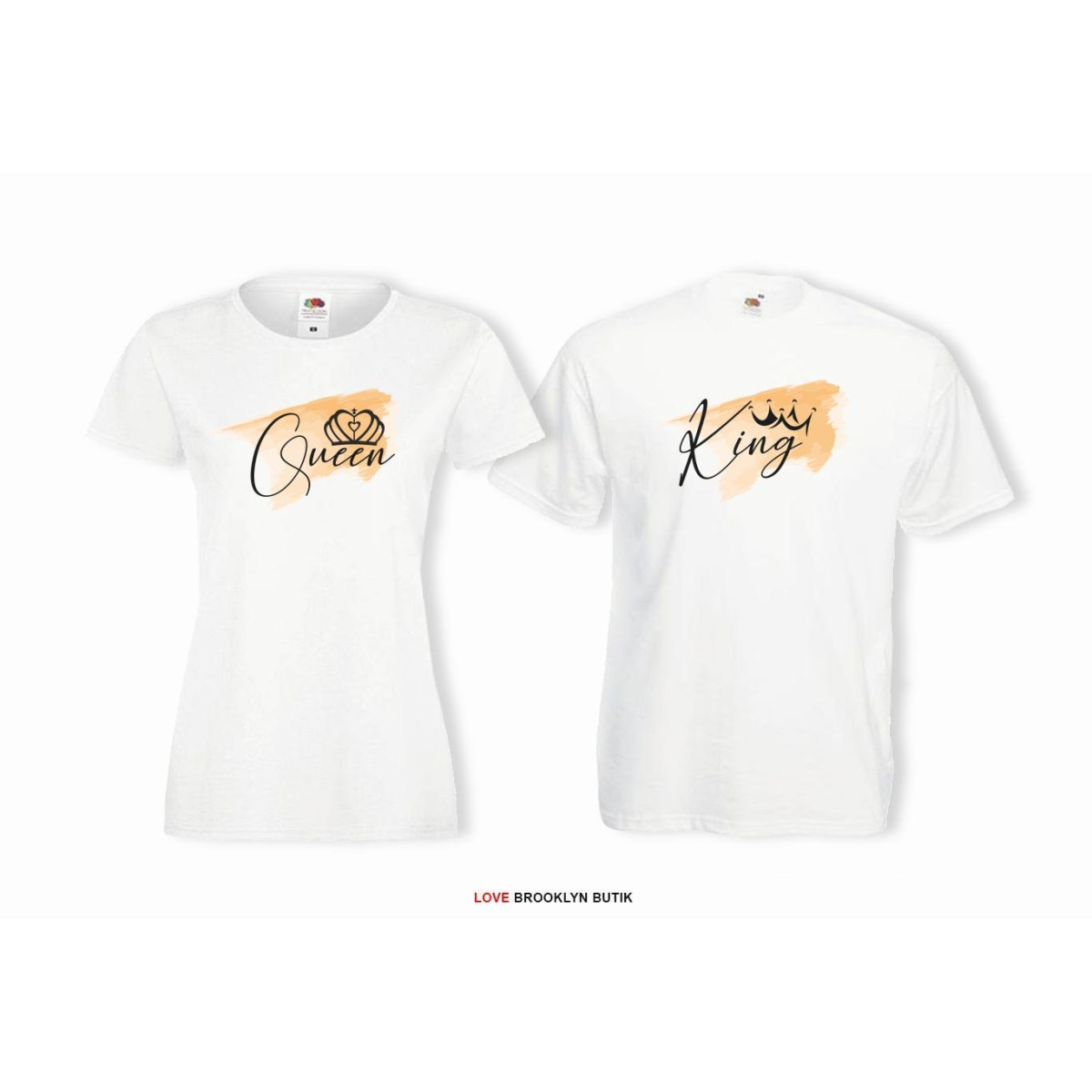 T-shirty dla par QUEEN & KING  Wood przód biale 2 szt lady/oversize