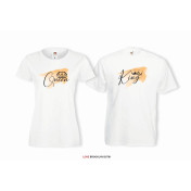 T-shirty dla par QUEEN & KING  Wood przód biale 2 szt lady/oversize
