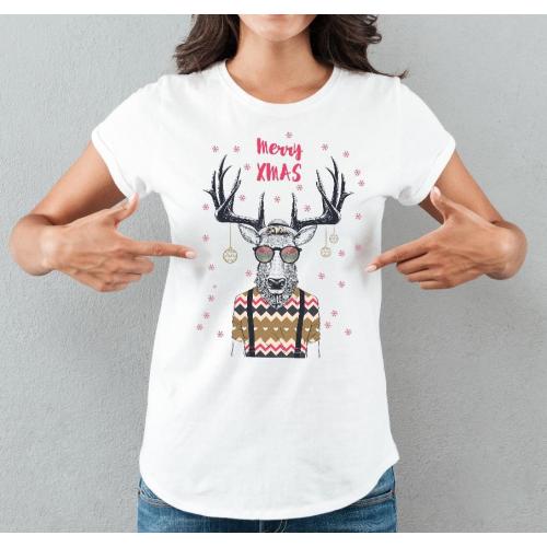 T-shirt lady slim DTG  Pig merry chrismas