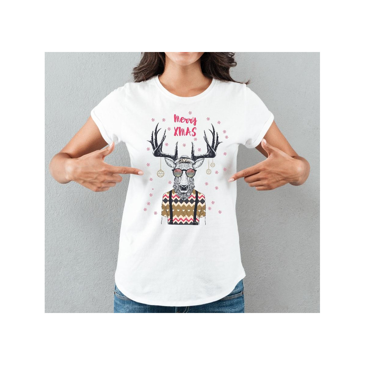 T-shirt lady slim DTG  Pig merry chrismas