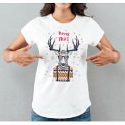 T-shirt lady slim DTG  Pig merry chrismas