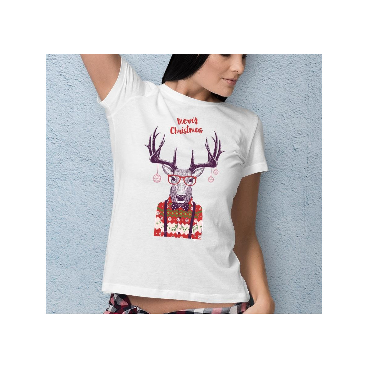 T-shirt lady slim DTG  Pig merry chrismas