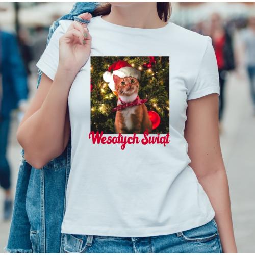 t-shirt damski wesołych świąt kot