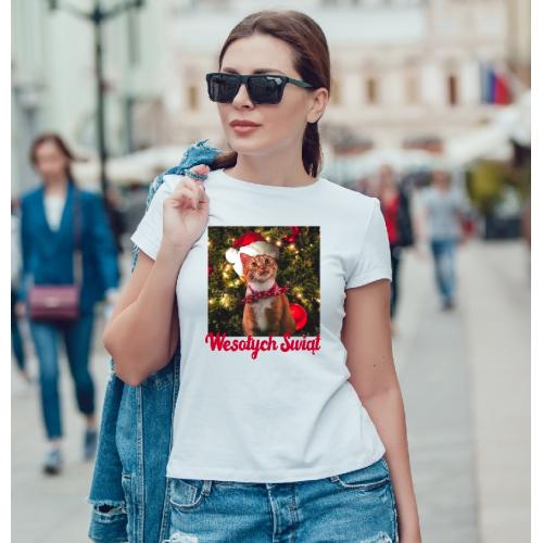 koszulka damska wesołych świąt kot